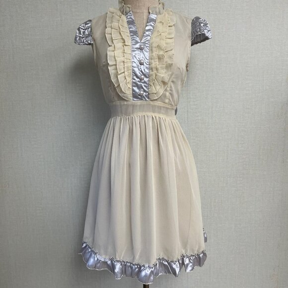 NWT Deadstock 2000s Korean Coquette Ruffle Chiffon Satin Babydoll Dress - Picture 1 of 5